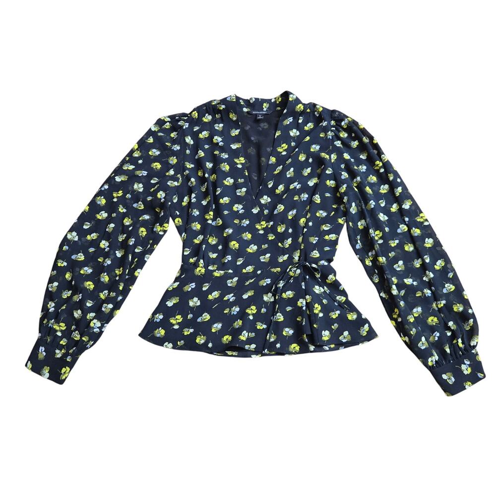 Banana Republic Womens Cottage Whimsigoth Floral Puff Sleeve Wrap Peplum Top S